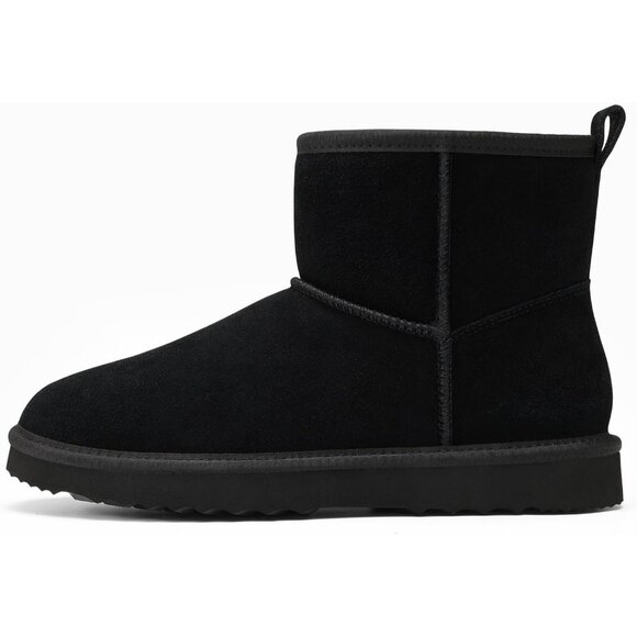 Women Genuine Suede Boots Warm Fuzzy Boots Snow Boots with Fur Lined Black - Picture 3 of 6